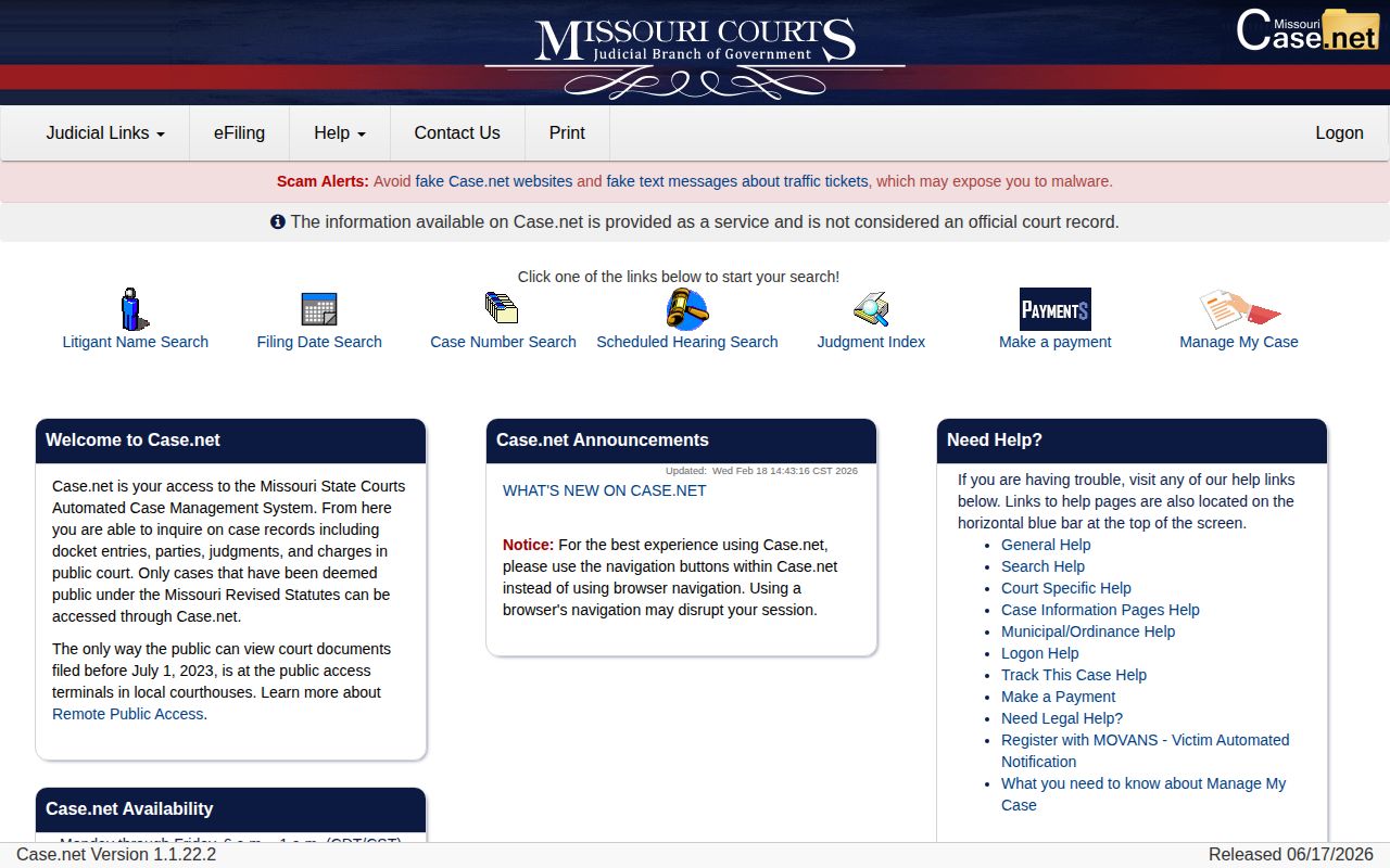 Daviess County released inmate court record search in Case.net